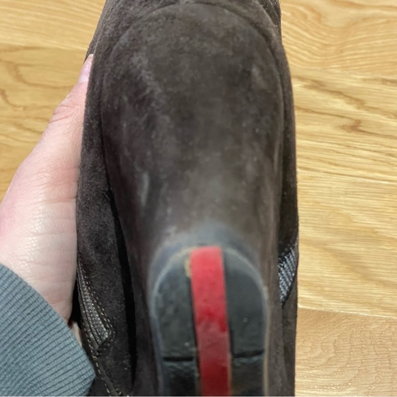 Prada Sport Brown Suede Ankle Sock Wedge Boots - Size 8 - Picture 15 of 16